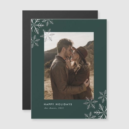 Moderne, minimale Silver Snowflakes Holiday Card (Voorkant / Achterkant)