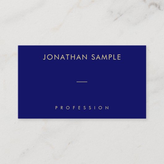 Moderne, minimale Sjabloon Elegant Navy Blue Gold Visitekaartje (Voorkant)
