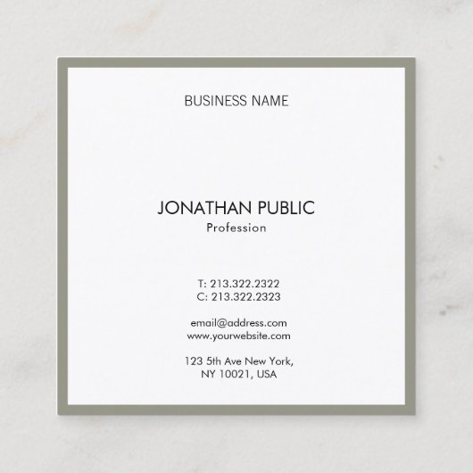 Moderne, minimale Sjabloon Professional Elegant Vierkante Visitekaartje (Achterkant)