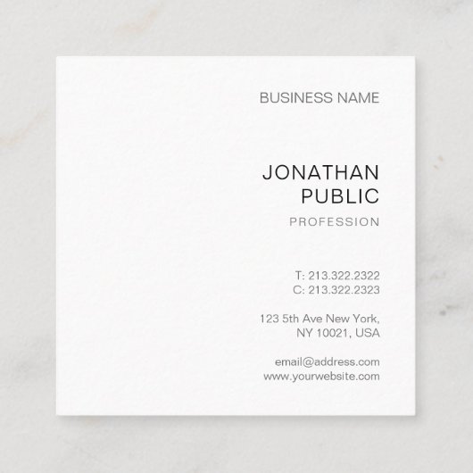 Moderne, minimale Sjabloon voor design elegant Tre Vierkante Visitekaartje (Achterkant)