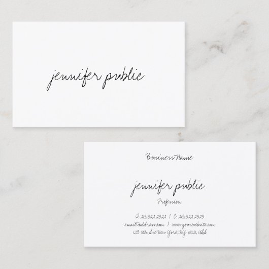 Moderne, minimale Sjabloon voor Elegant handscript Visitekaartje (Voorkant / Achterkant)