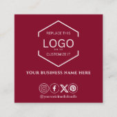 Moderne minimale sociale media QR-code Bourgogne Vierkante Visitekaartje (Voorkant)