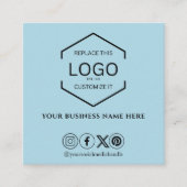 Moderne Minimale Sociale Media QR Code Lichtblauw Vierkante Visitekaartje (Voorkant)