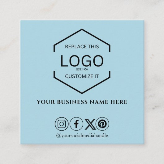 Moderne Minimale Sociale Media QR Code Lichtblauw Vierkante Visitekaartje (Voorkant)