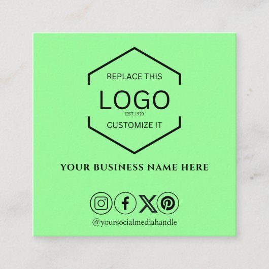 Moderne Minimale Sociale Media QR Code Lime Groen Vierkante Visitekaartje (Voorkant)