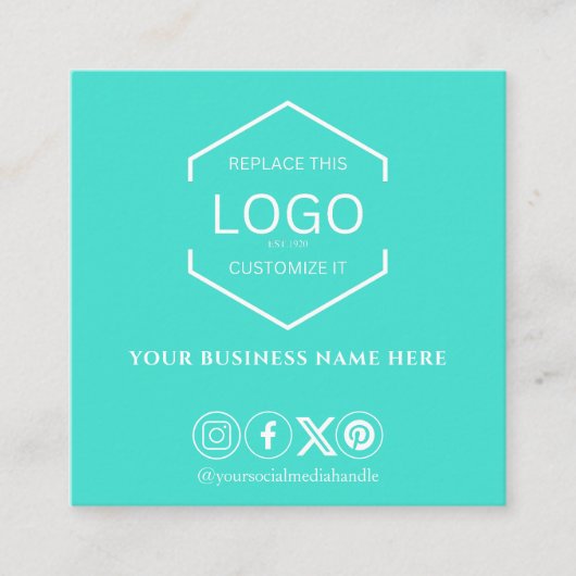 Moderne minimale sociale media QR-code turquoise Vierkante Visitekaartje (Voorkant)