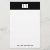 Moderne minimale Solid Black Monogram Briefpapier (Voorkant)
