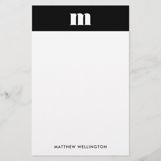 Moderne minimale Solid Black Monogram Briefpapier (Voorkant)