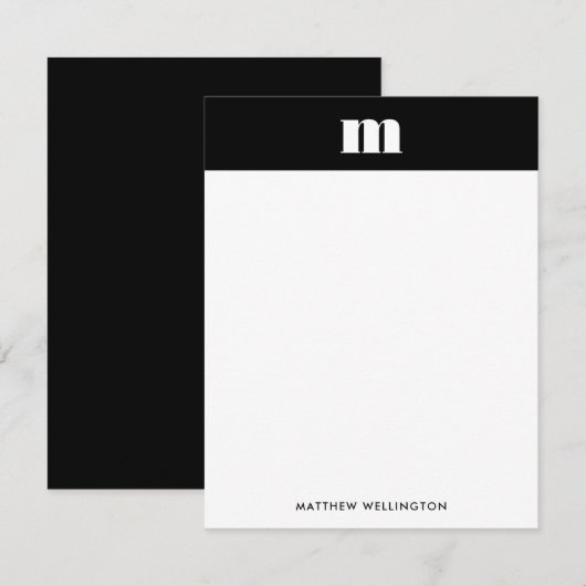 Moderne minimale Solid Black Monogram verticaal Notitiekaartje (Voorkant / Achterkant)