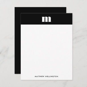 Moderne minimale Solid Black Monogram verticaal Notitiekaartje