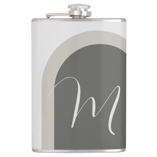 Moderne minimale stijlvolle boog met monogram heupfles (Voorkant)