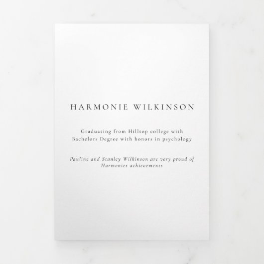 Moderne minimale stijlvolle foto college afstudere drieluik uitnodiging (Cover)