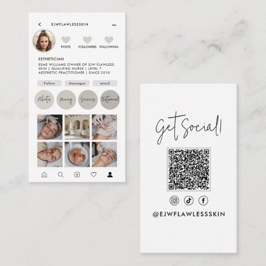 Moderne minimale stijlvolle multi foto QR CODE Visitekaartje (Voorkant / Achterkant)