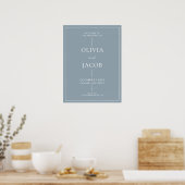 Moderne minimale stoffige blauwe bruiloft welkom t poster (Keuken)