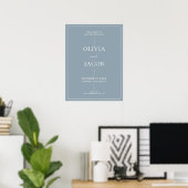 Moderne minimale stoffige blauwe bruiloft welkom t poster (Thuiskantoor)