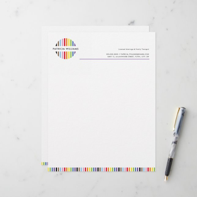 MODERNE MINIMALE streep logo regenboog trots LGBTQ Briefhoofd (Voorkant / Achterkant in situ)