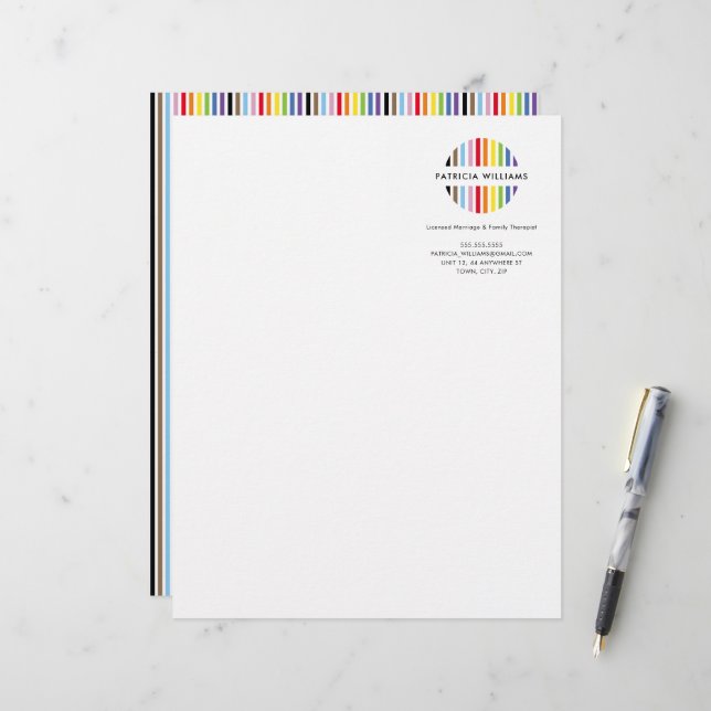 MODERNE MINIMALE streep logo regenboog trots LGBTQ Briefhoofd (Voorkant / Achterkant in situ)