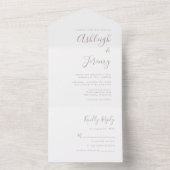 Moderne minimale Taupe Script bruiloft All In One Uitnodiging (Binnen)