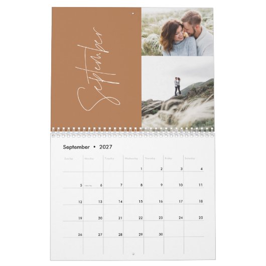 Moderne minimale terracotta 2-fotofamilie elegant kalender (Sep 2027)