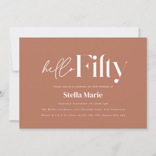 Moderne minimale terracotta eenvoudige 50e verjaar kaart (Achterkant)