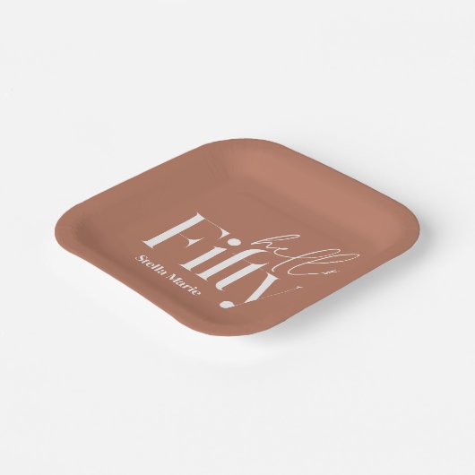 Moderne minimale terracotta eenvoudige 50e verjaar papieren bordje (Gebogen)