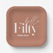 Moderne minimale terracotta eenvoudige 50e verjaar papieren bordje (Voorkant)