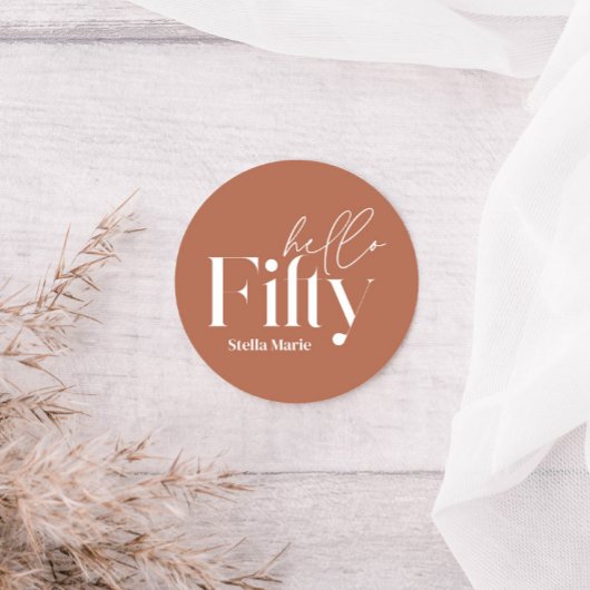 Moderne minimale terracotta eenvoudige 50e verjaar ronde sticker