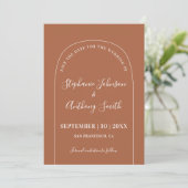 Moderne minimale Terracotta en witte Arch Save The Date (Staand voorkant)