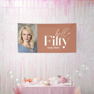 Moderne minimale terracotta foto 50e verjaardag spandoek