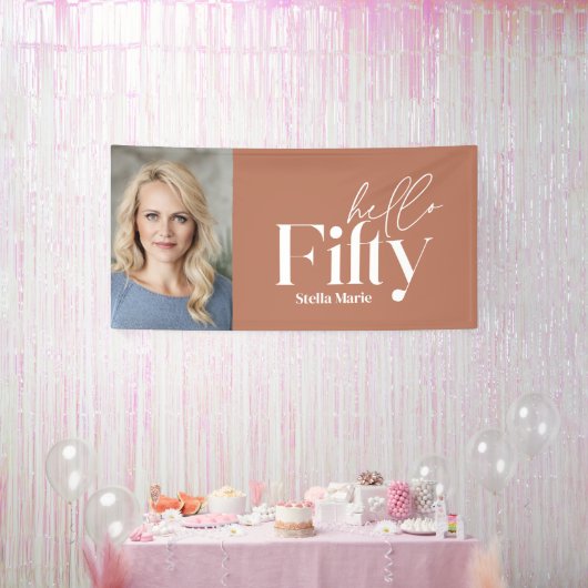 Moderne minimale terracotta foto 50e verjaardag spandoek (Feest)