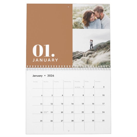 Moderne minimale terracotta multi-fotofamilie kalender (Jan 2026)