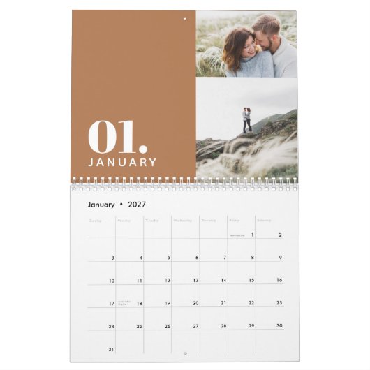Moderne minimale terracotta multi-fotofamilie kalender (Jan 2027)