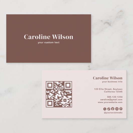 Moderne Minimale Terracotta QR Code Professioneel Visitekaartje (Voorkant / Achterkant)