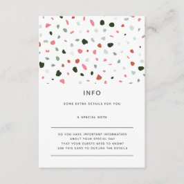 Moderne minimale Terrazzo groen roze bruiloft deta Informatiekaartje