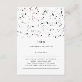 Moderne minimale Terrazzo groen roze bruiloft deta Informatiekaartje