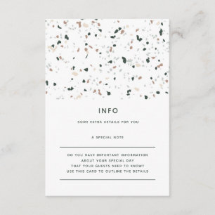 Moderne minimale Terrazzo groen roze bruiloft deta Informatiekaartje