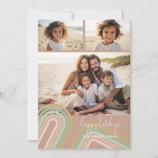 Moderne minimale tinten van champagne strepen - Fo Feestdagenkaart (Voorkant)