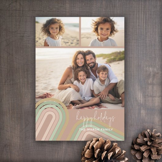 Moderne minimale tinten van champagne strepen - Fo Feestdagenkaart