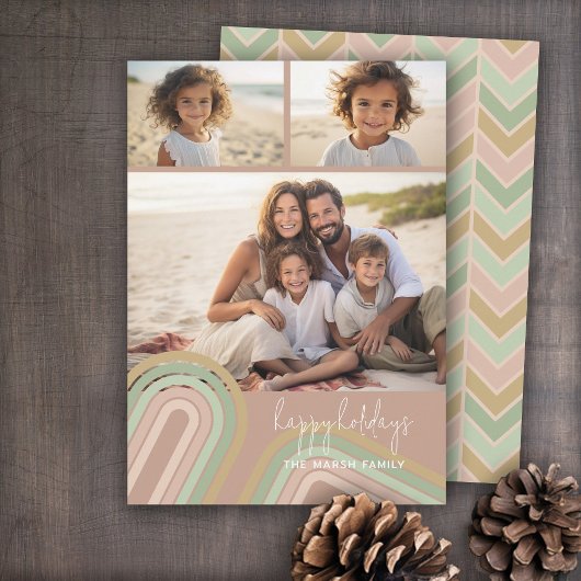 Moderne minimale tinten van champagne strepen - Fo Feestdagenkaart