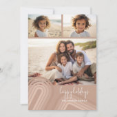 Moderne minimale tinten van champagne strepen - Fo Feestdagenkaart (Voorkant)