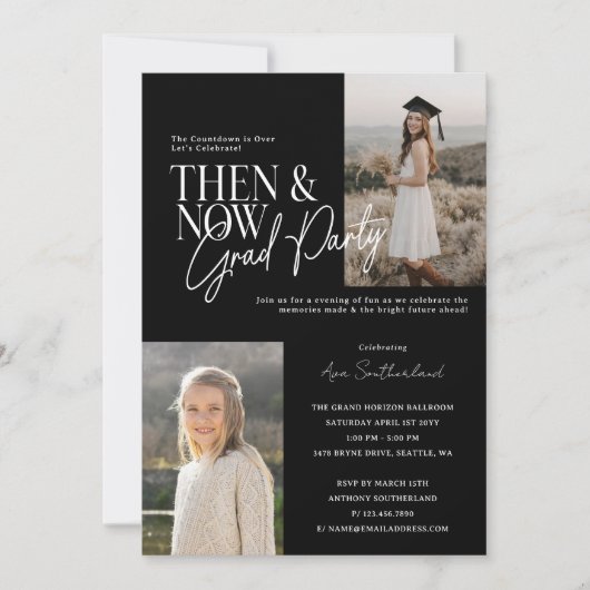 Moderne Minimale Toen & Nu Afstuderen Party Foto's Kaart (Voorkant)