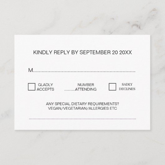 Moderne minimale traditionele bruiloft RSVP Informatiekaartje (Voorkant)
