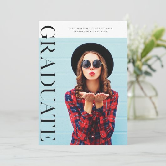 Moderne minimale trendy en chique | Foto Afstudere Aankondiging (Staand voorkant)