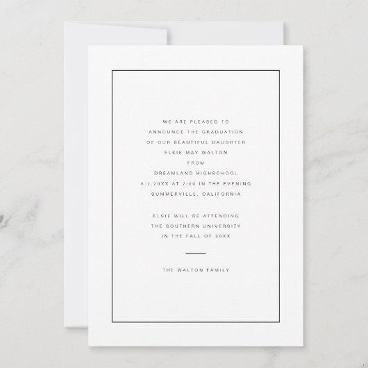 Moderne minimale trendy en chique | Foto Afstudere Aankondiging (Achterkant)