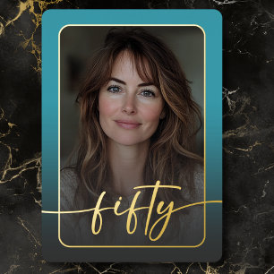 Moderne minimale turquoise foto 50ste verjaardag folie uitnodiging