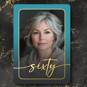 Moderne minimale turquoise foto 60ste verjaardag folie uitnodiging