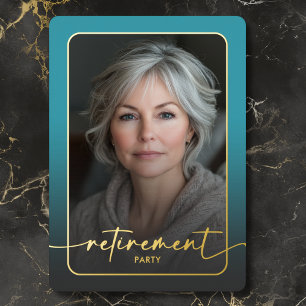 Moderne minimale turquoise foto pensioen partij folie uitnodiging
