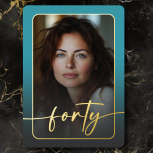 Moderne minimale turquoise foto veertigste verjaar folie uitnodiging