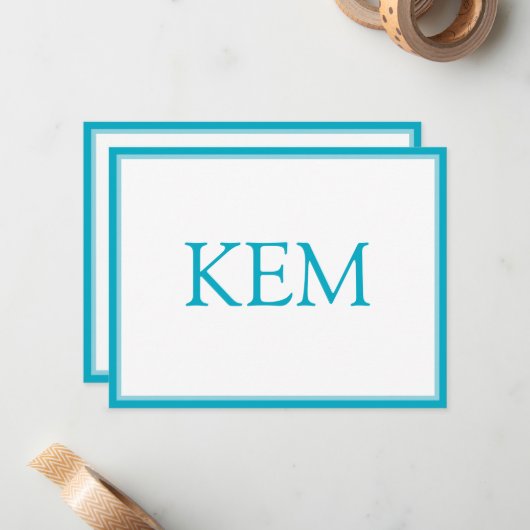 Moderne Minimale Turquoise Monogram Notitiekaartje (Voorkant / Achterkant in situ)