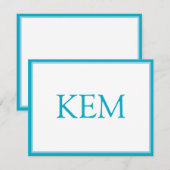 Moderne Minimale Turquoise Monogram Notitiekaartje (Voorkant / Achterkant)